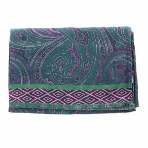 ETRO ストール カシミヤ シルク混 総柄 グリーン パープル