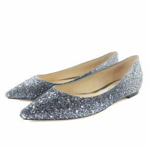 ROMY FLAT パンプス フラット ポインテッドトゥ グリッター グラデーション 35 ネイビー