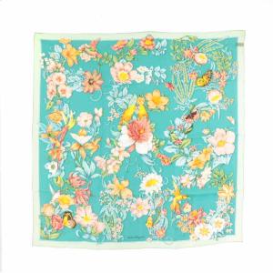 スカーフ 花柄 シルク ライトグリーン