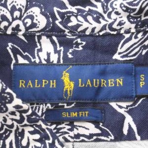 RALPH LAUREN ボタンダウンシャツ 半袖 花柄 S 紺 ネイビー 白 ホワイト