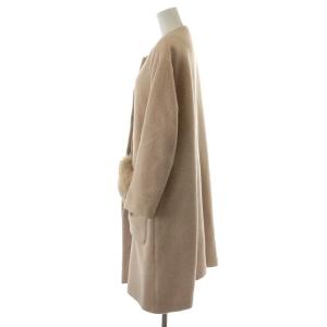 GRACE CONTINENTAL ノーカラーコート ロング丈 ファー フォックス アルパカ混 ビジュー装飾 34 ピンクベージュ