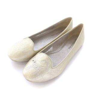 フラットシューズ パンプス ラウンドトゥ ラインストーン ビジュー 24.5cm ゴールド