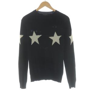 17SS ニット セーター クルーネック プルオーバー 長袖 星 スター ダメージ加工 ウール カシミヤ混 S 黒 ブラック