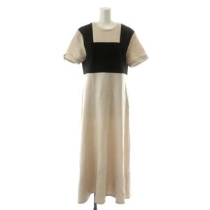 22AW ワンピース マキシ ロング 半袖 コットン 38 M ベージュ 黒 ブラック