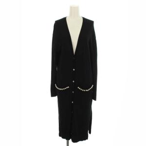 20SS カーディガン ニット ロング パール 長袖 薄手 36 ブラック