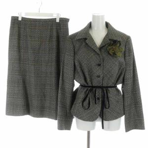 セットアップ ツイードジャケット フレアスカート ミモレ ロング ウール コサージュ付き
