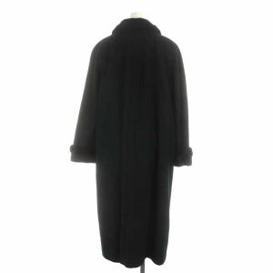 Leilian ステンカラーコート ロング カシミヤ ヌートリアファー ブラック