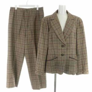 セットアップ テーラードジャケット シングル テーパードパンツ ロング ウール チェック 15+