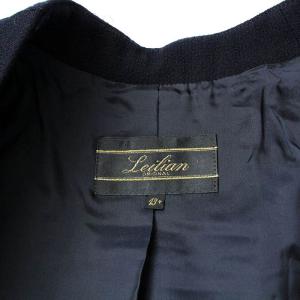 Leilian セットアップ ノーカラージャケット タイトスカート ひざ丈 肩パット ウール ネイビー
