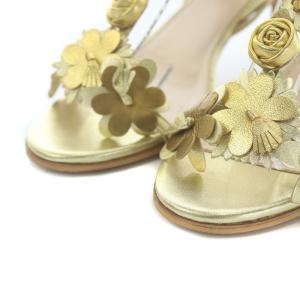 PRADA ストラップサンダル ピンヒール 花柄 フラワーモチーフ レザー 36 23cm ゴールド