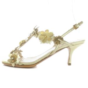 PRADA ストラップサンダル ピンヒール 花柄 フラワーモチーフ レザー 36 23cm ゴールド