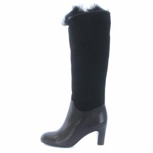 TATRAS ロングブーツ スエード レザー 切替 ファー ヒール 2 ブラック