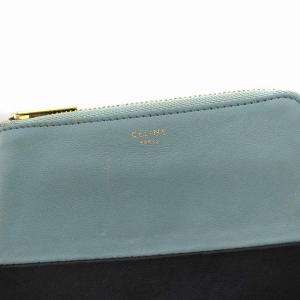 CELINE 財布 バイカラー コインケース 小銭入れ キーリング付き レザー ライトブルー 水色 ブラック 黒