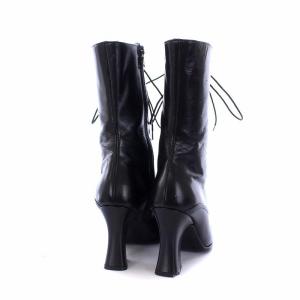 PRADA ミドルブーツ レースアップ スクエアトゥ ハイヒール レザー 35 22cm 黒 ブラック