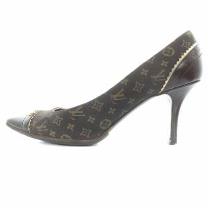 LOUIS VUITTON パンプス キャンバス レザー ポインテッドトゥ ピンヒール モノグラム 37.5 ブラウン