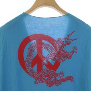 lucien pellat finet Tシャツ カットソー Vネック プリント 半袖 カットオフ M 水色