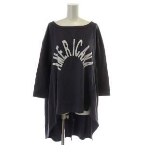 カットソー チュニック ロゴ 5分袖 コットン パープル