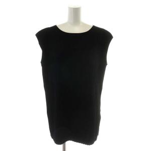 20SS crepe knit pleated pullover ニット カットソー リブ ノースリーブ S 黒 ブラック