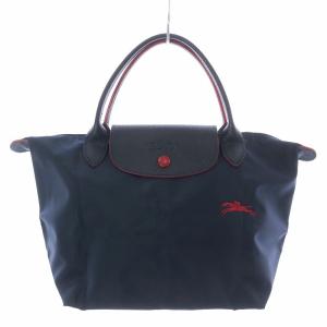 Longchamp ルプリアージュ ハンドバッグ 折りたたみ 刺繍 キャンバス レザー S ネイビー
