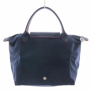 Longchamp ルプリアージュ ハンドバッグ 折りたたみ 刺繍 キャンバス レザー S ネイビー