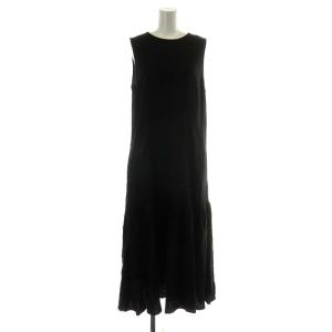 21SS レーヨンリネン ティアードワンピース マキシ ロング ノースリーブ ブラック