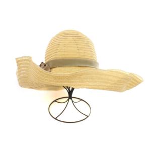 LANVIN ストローハット 麦わら つば広 リボン 帽子 58 ベージュ
