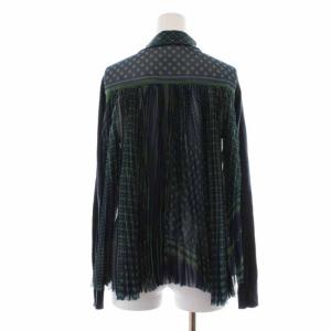 sacai カーディガン 長袖 切替 プリーツ 総柄 1 ネイビー