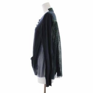 sacai カーディガン 長袖 切替 プリーツ 総柄 1 ネイビー