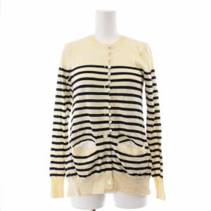 カーディガン 長袖 ボーダー 切替 1 S 白 ホワイト 紺 ネイビー