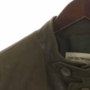 EMPORIO ARMANI レザージャケット 革ジャン ロング ポケット 52 カーキ