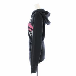 DIESEL パーカー ジップアップ プリント 長袖 M 黒 ブラック ピンク