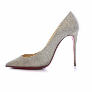 Christian Louboutin ポインテッドトゥ パンプス ハイヒール ピンヒール ラメ 36.5 シルバー グレー
