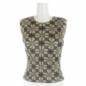 イッセイミヤケ カットソー Uネック 総柄 プリーツ フレンチスリーブ 3 L 茶 ブラウン