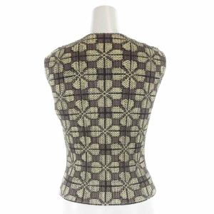 PLEATS PLEASE ISSEY MIYAKE イッセイミヤケ カットソー Uネック 総柄 プリーツ フレンチスリーブ 3 L 茶 ブラウン
