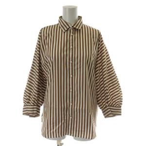 19AW パールボタンオーバーシャツ ストライプ ブラウス 長袖 F ブラウン