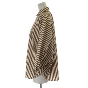 Spick&Span 19AW パールボタンオーバーシャツ ストライプ ブラウス 長袖 F ブラウン