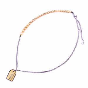 ネックレス ペンダント ロゴプレート パール チェーン シルバー