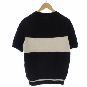 MHL. 2018SS コットンリネンニット カットソー 半袖 ボーダー M 黒 ブラック 白 ホワイト 596-8160506
