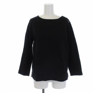 Tシャツ カットソー 七分袖 ボートネック 肩ボタン ブラック