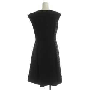 LANVIN en Bleu ノースリーブワンピース ひざ丈 フリル ボーダー 38 ブラック