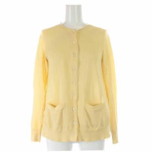 ニットカーディガン バックプリーツ 切替 シアー シースルー 長袖 1 S 黄色 イエロー