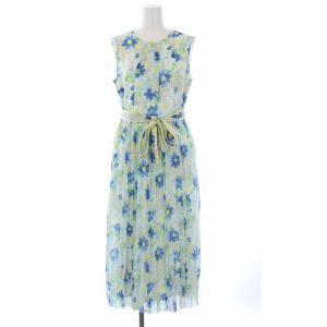21SS フラワープリーツコートワンピース ノースリーブ ロング 1 S 青 ブルー