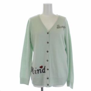 ニットカーディガン 長袖 Vネック ロゴ ビーズ カシミヤ 9 黄緑