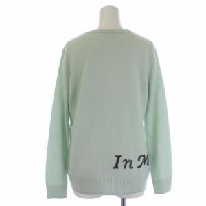 Leilian ニットカーディガン 長袖 Vネック ロゴ ビーズ カシミヤ 9 黄緑