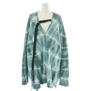 カーディガン ニット ロング 長袖 ダメージ加工 ベルト 総柄 S 緑 グリーン