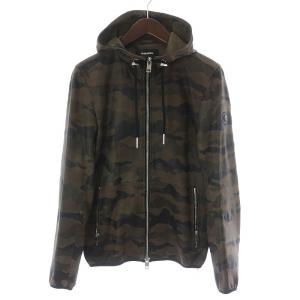 L-MELVER JACKET ライダース ジップアップジャケット ブルゾン フード ラムレザー カモフラ 迷彩柄 茶 ブラウン