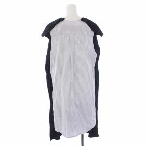 MM6 Maison Margiela 17SS ノースリーブワンピース ひざ丈 ストライプ 切替 S 黒 ブラック グレー S32CT0865 STJ202
