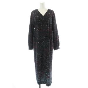 TOMORROWLAND 20SS フレアワンピース ロング 長袖 リボン 総柄 36 ブラック