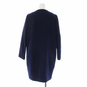Deuxieme Classe ノーカラーコート アウター ロング ウール 36 S 紺 ネイビー
