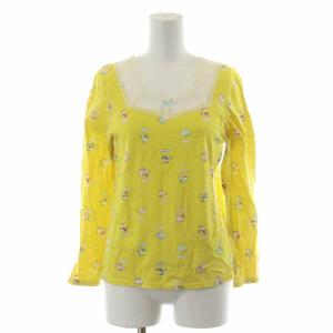 カットソー 長袖 ドット レース M 黄 イエロー
